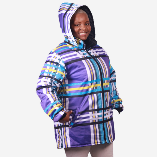 Purple Venda Long Jacket with Removable hood Tribe Afrique
