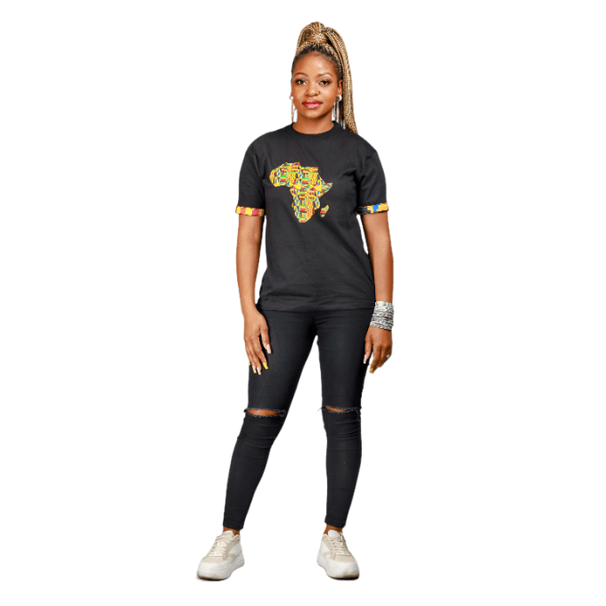 Black Kente Africa Map Shirt by Tribe Afrique Tribe Afrique