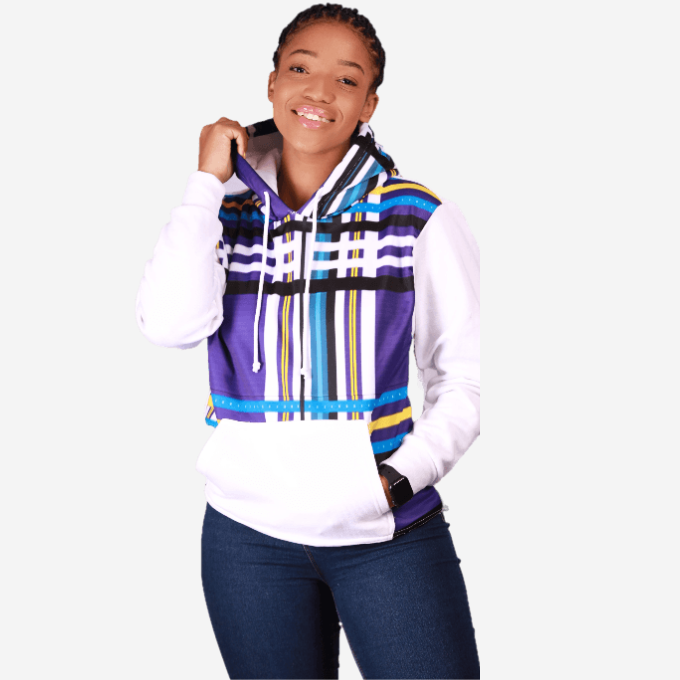 White Hoodie Purple  Venda African Hoodie Tribe Afrique