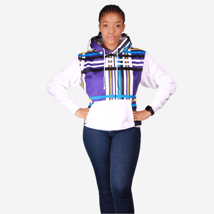 White Hoodie Purple  Venda African Hoodie Tribe Afrique