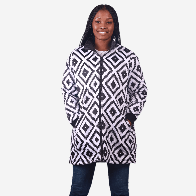 Xhosa Puzzle Long Jacket with Removable hood Tribe Afrique