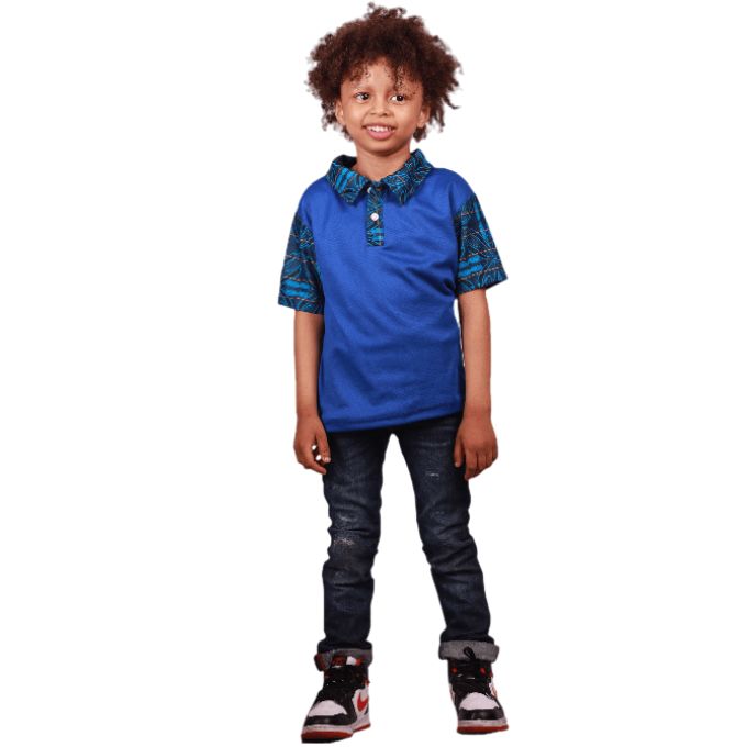 Kids Blue  Sotho Heritage Shirt by Tribe Afrique Tribe Afrique