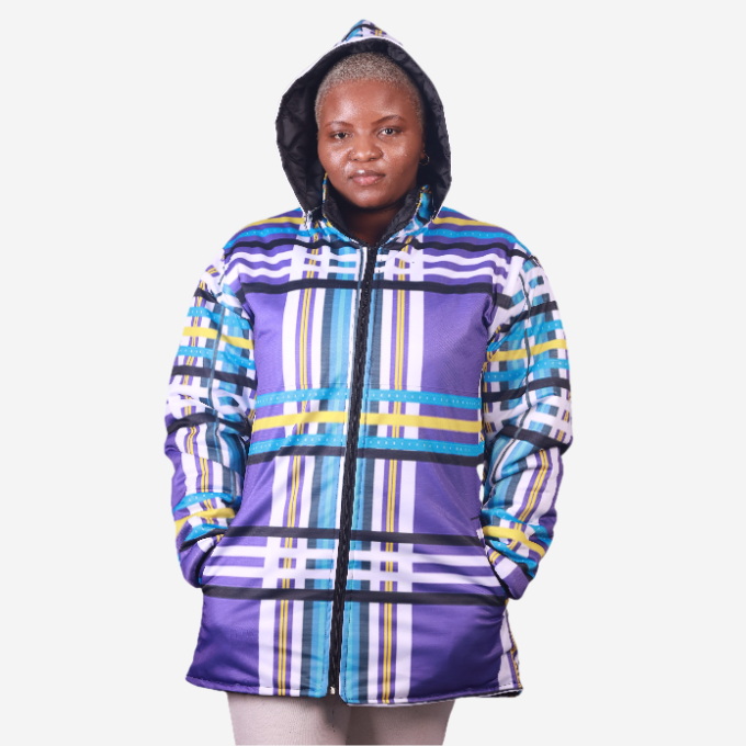 Purple Venda Long Jacket with Removable hood Tribe Afrique