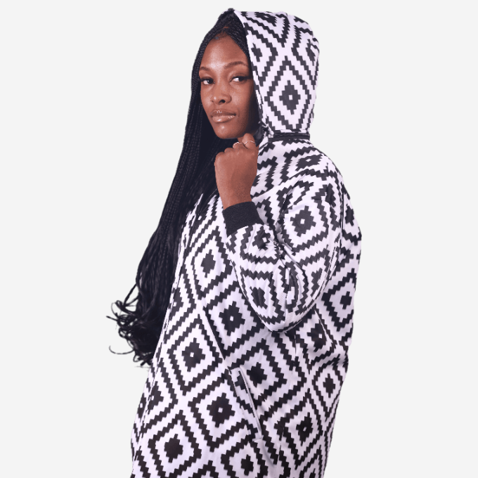 Xhosa Puzzle Long Jacket with Removable hood Tribe Afrique