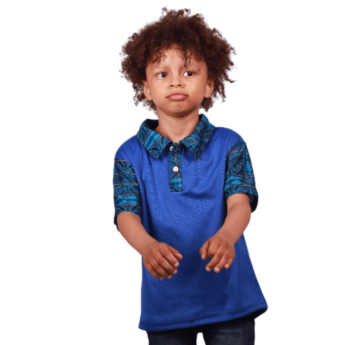 Kids Blue  Sotho Heritage Shirt by Tribe Afrique Tribe Afrique