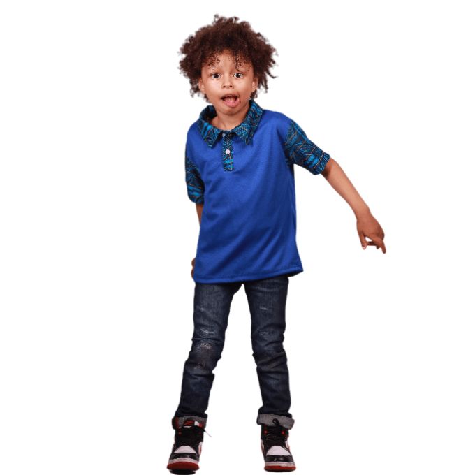 Kids Blue  Sotho Heritage Shirt by Tribe Afrique Tribe Afrique