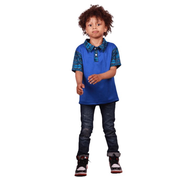 Kids Blue  Sotho Heritage Shirt by Tribe Afrique Tribe Afrique