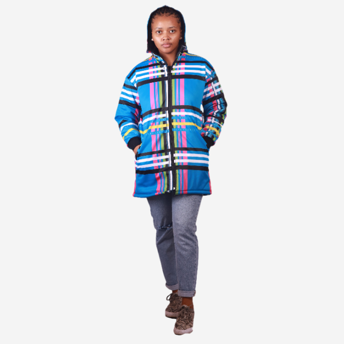 Blue Venda Long Jacket with Removable hood Tribe Afrique