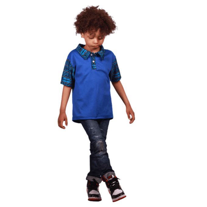 Kids Blue  Sotho Heritage Shirt by Tribe Afrique Tribe Afrique