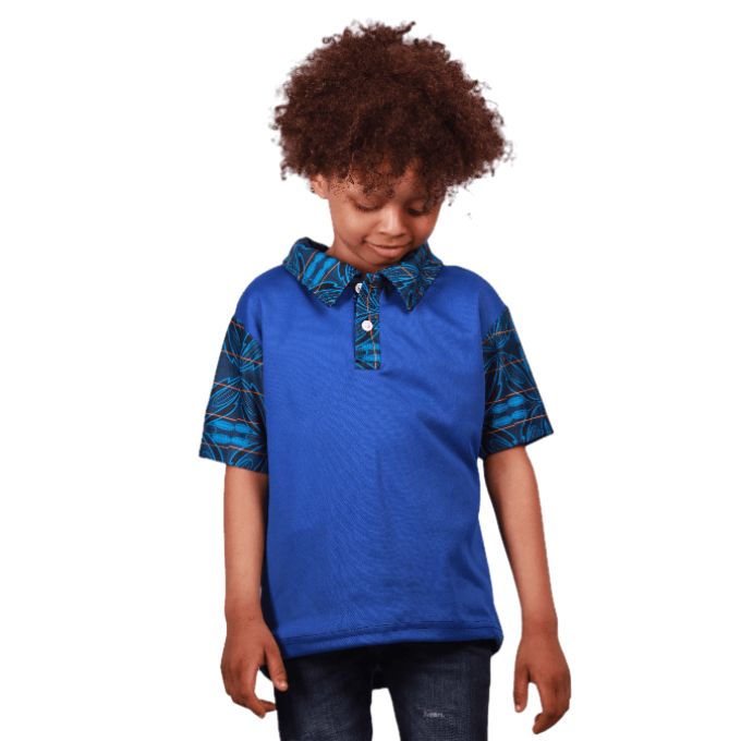 Kids Blue  Sotho Heritage Shirt by Tribe Afrique Tribe Afrique