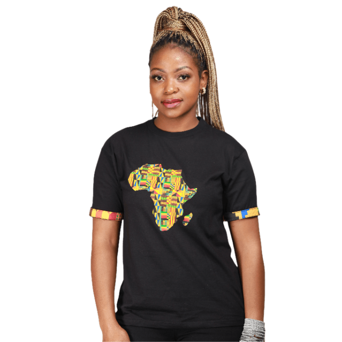 Black Kente Africa Map Shirt by Tribe Afrique Tribe Afrique