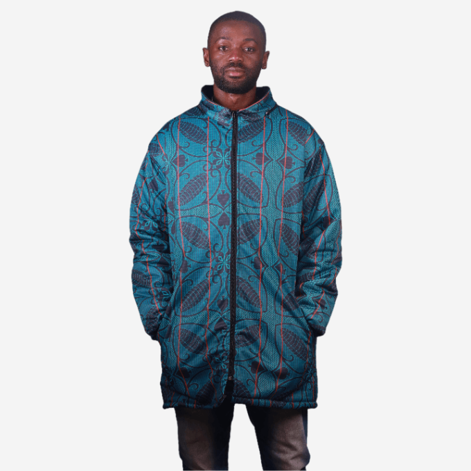 Green Sotho Long Jacket with Removable hood Tribe Afrique