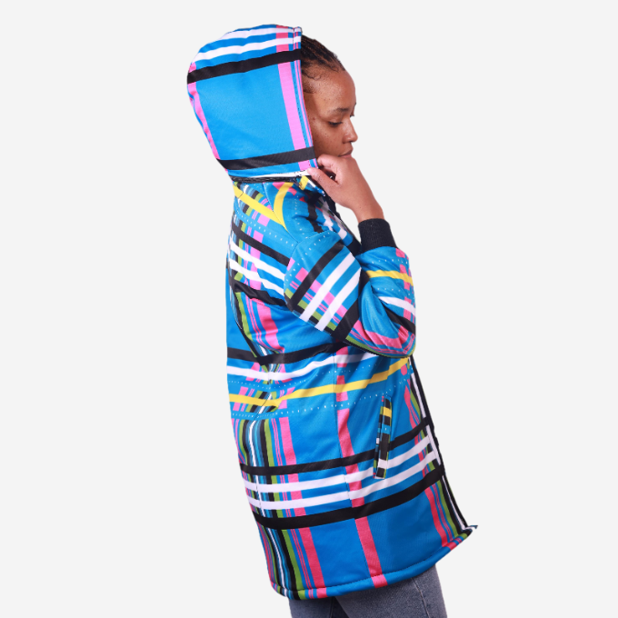 Blue Venda Long Jacket with Removable hood Tribe Afrique