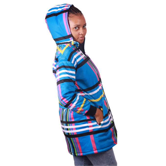 Blue Venda Long Jacket with Removable hood