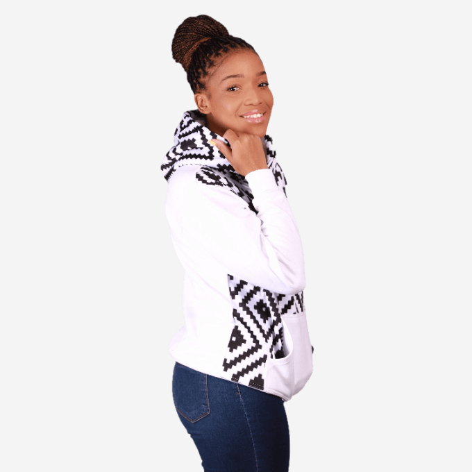 White Xhosa Puzzle African Hoodie