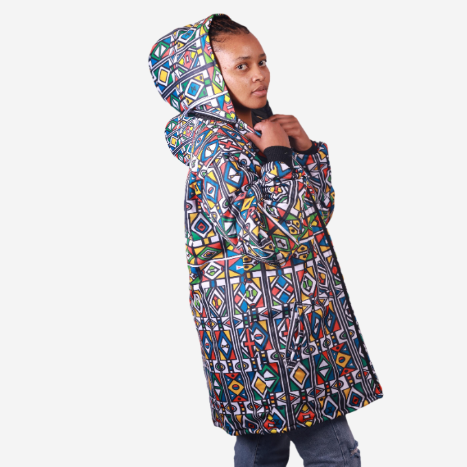 Ndebele Reloaded Long Jacket with Removable hood Tribe Afrique