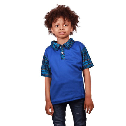 Kids Blue  Sotho Heritage Shirt by Tribe Afrique Tribe Afrique
