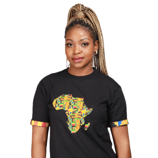 Black Kente Africa Map Shirt by Tribe Afrique Tribe Afrique