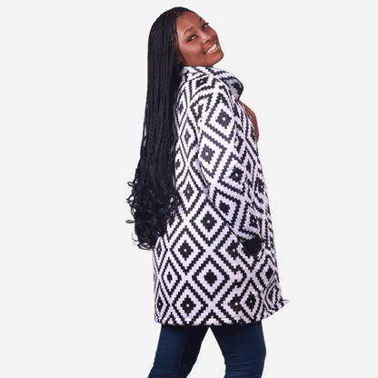 Xhosa Puzzle Long Jacket with Removable hood Tribe Afrique