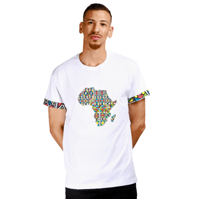 White Ndebele Africa Map Shirt by Tribe Afrique Tribe Afrique