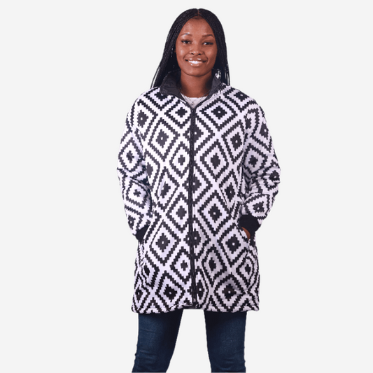 Xhosa Puzzle Long Jacket with Removable hood
