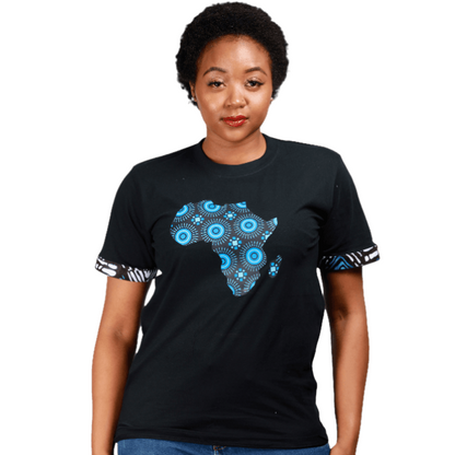 Black Shweshwe Africa Map Shirt by Tribe Afrique Tribe Afrique