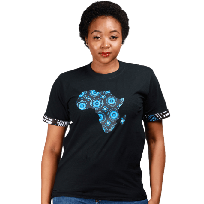 Black Shweshwe Africa Map Shirt by Tribe Afrique Tribe Afrique