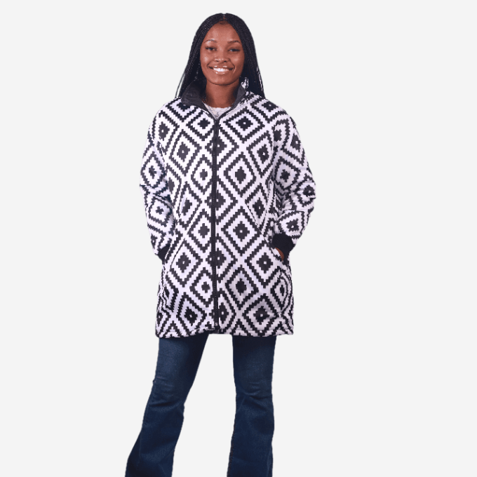 Xhosa Puzzle Long Jacket with Removable hood Tribe Afrique