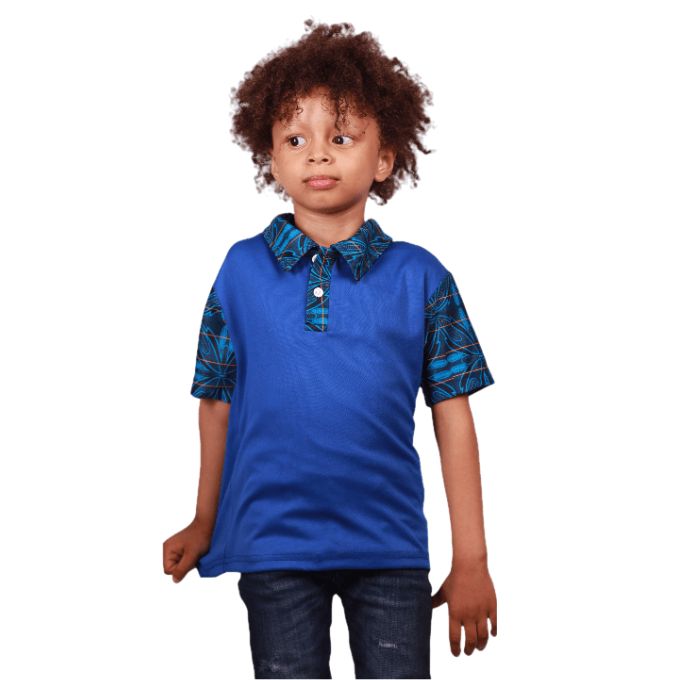 Kids Blue  Sotho Heritage Shirt by Tribe Afrique Tribe Afrique