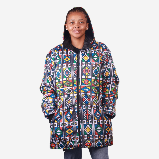 Ndebele Reloaded Long Jacket with Removable hood