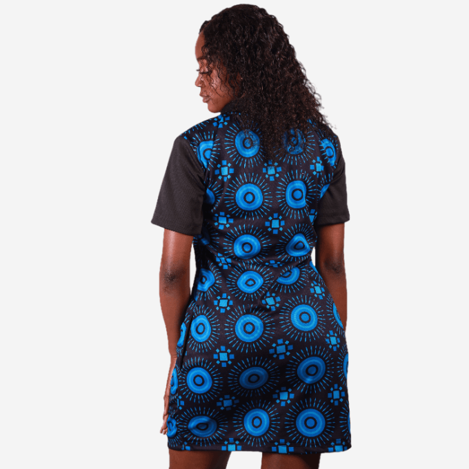 Blue Shweshwe African Golfer Dress