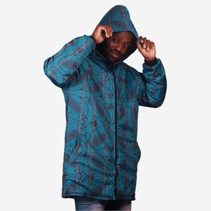 Green Sotho Long Jacket with Removable hood Tribe Afrique