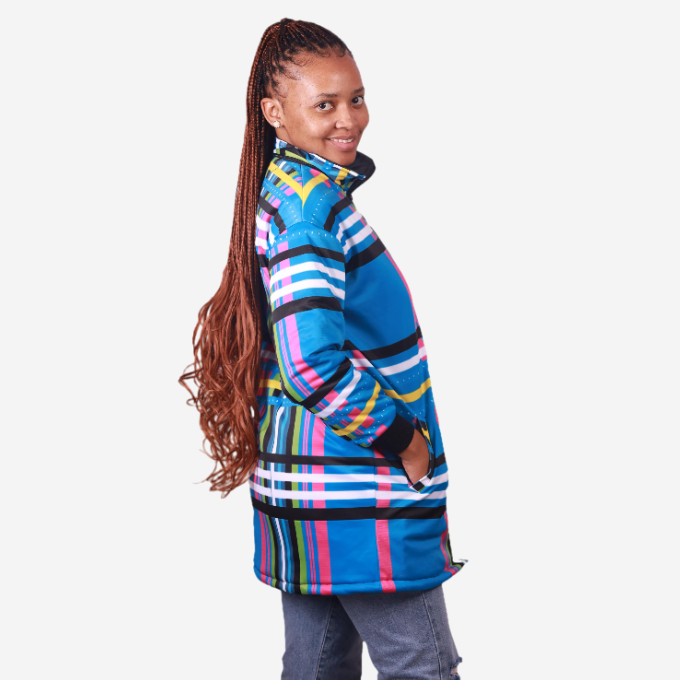 Blue Venda Long Jacket with Removable hood Tribe Afrique