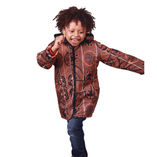 Orange  Sotho Kids African Jacket with removable hood Tribe Afrique