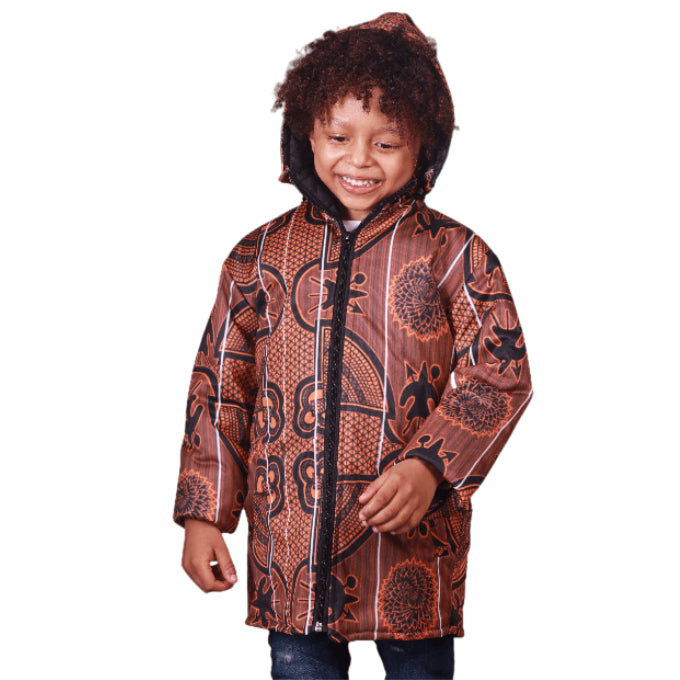 Orange  Sotho Kids African Jacket with removable hood Tribe Afrique