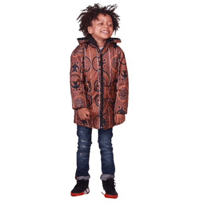 Orange  Sotho Kids African Jacket with removable hood