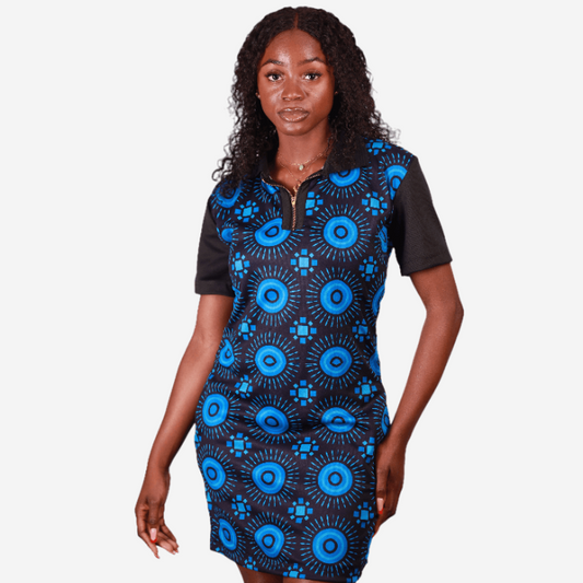 Blue Shweshwe African Golfer Dress