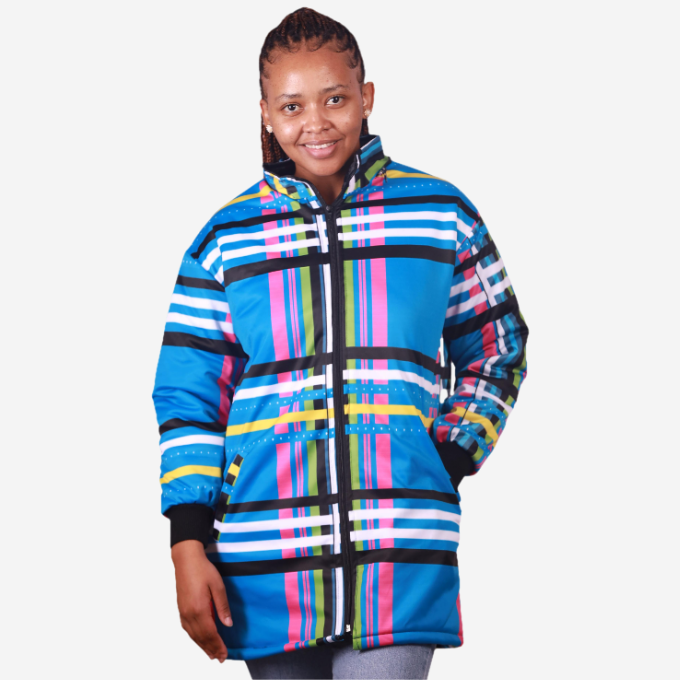 Blue Venda Long Jacket with Removable hood Tribe Afrique