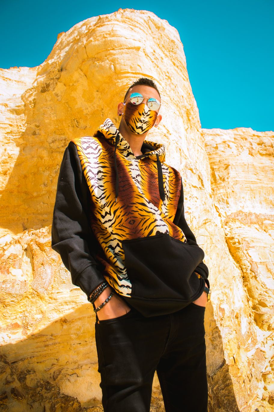 Full Leopard Black African Hoodie with 3-Ply Mask