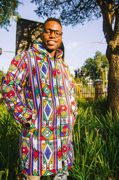 Full Ndebele Extra Long Jacket with Removable hood Tribe Afrique