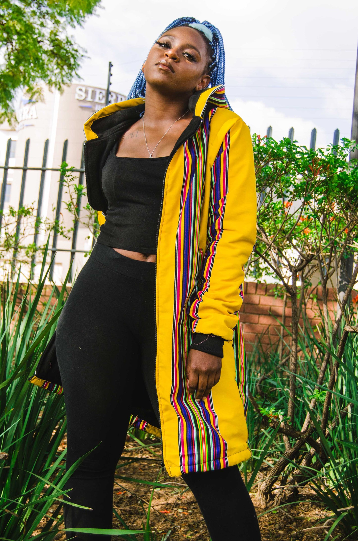 Yellow Venda Extra Long Jacket with Removable hood Tribe Afrique
