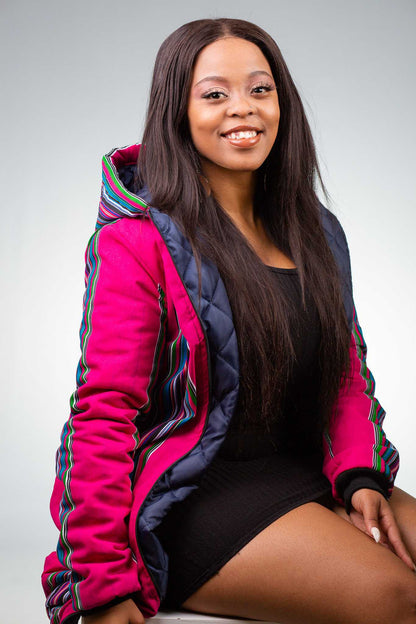 Pink Venda Extra Long Jacket with Removable hood Tribe Afrique