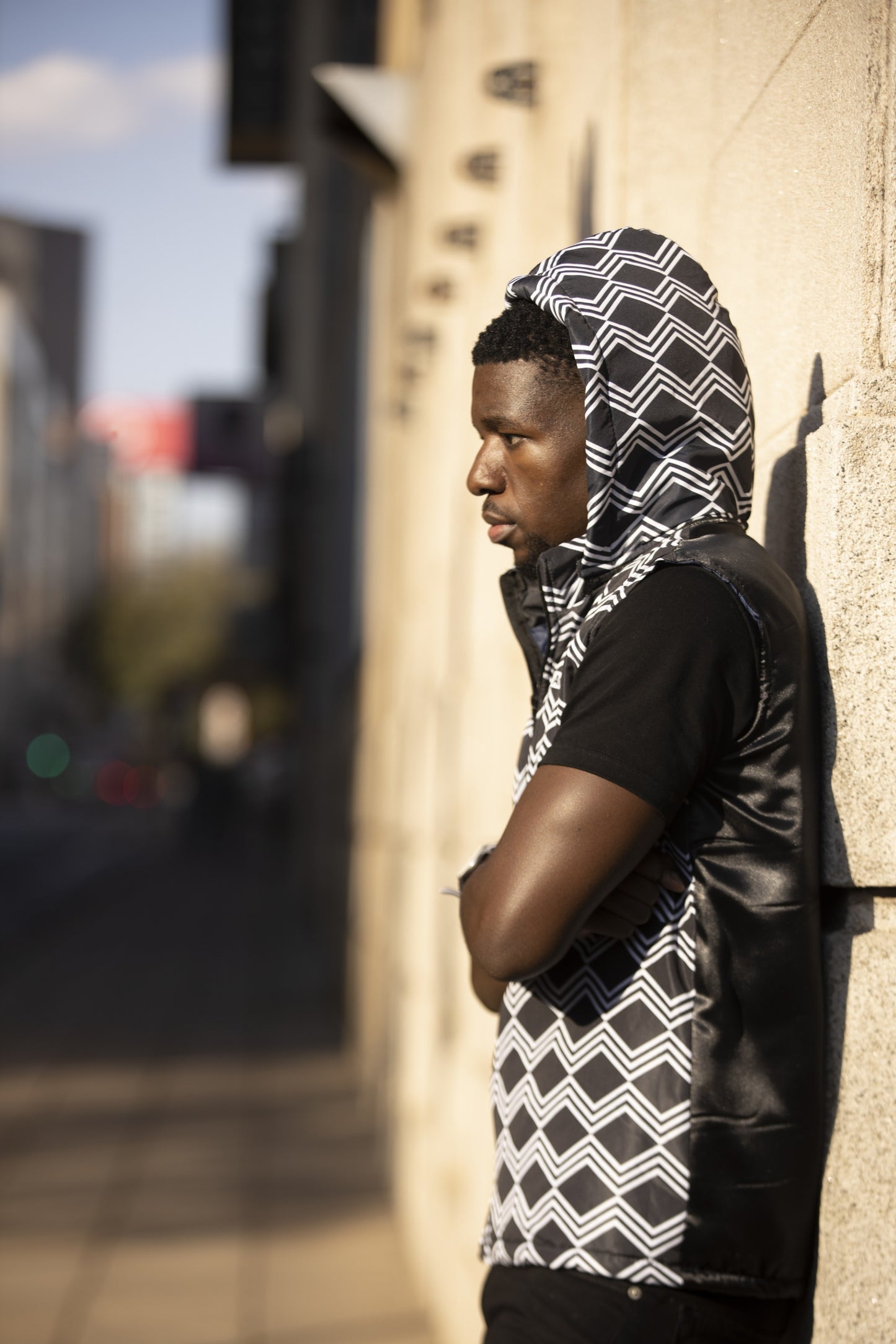Sleeveless Black and White Xhosa Jacket with Removable hood