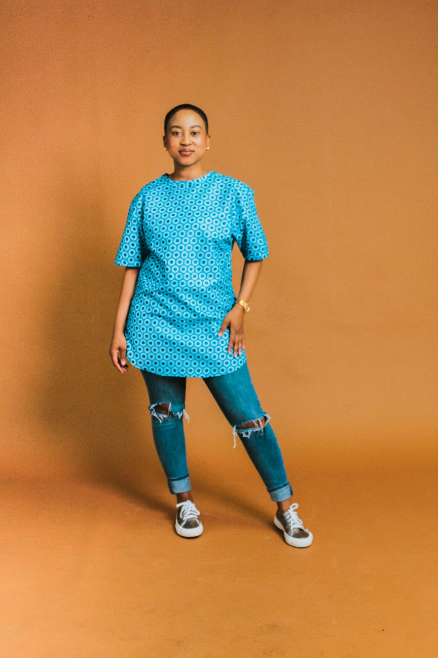 Blue shweshwe Unisex African Shirt by Tribe Afrique
