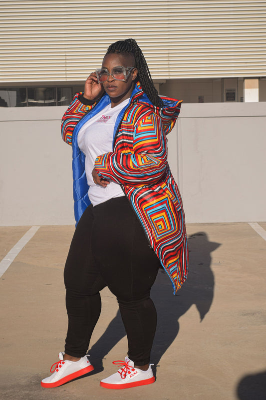 African Rainbow Extra Long Jacket with Removable hood