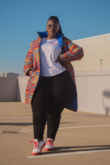 African Rainbow Extra Long Jacket with Removable hood Tribe Afrique