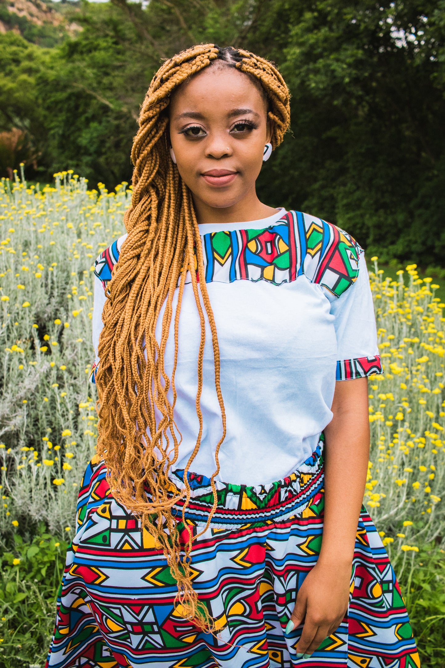 Ndebele African Jika Shirt by Tribe Afrique with Matching Mask Tribe Afrique