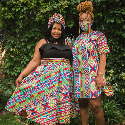 Orange Ndebele High Waist Skirt by Tribe Afrique (With Pockets)