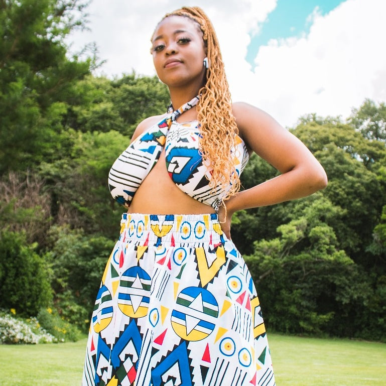 Ndebele Kese High Waist Skirt by Tribe Afrique (With Pockets)
