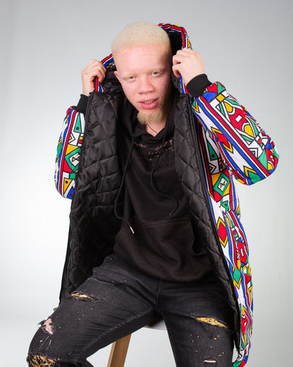 Full Ndebele Extra Long Jacket with Removable hood Tribe Afrique